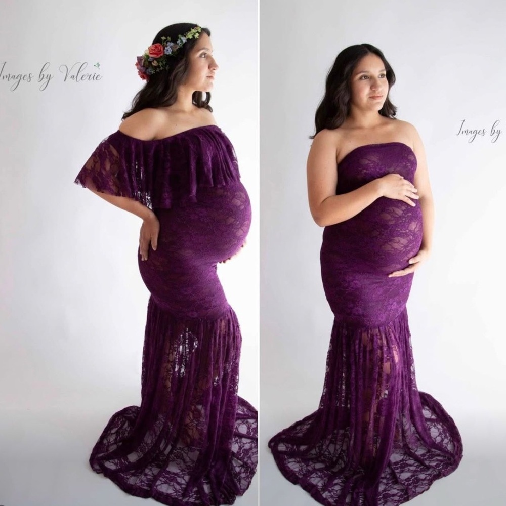 Sew Trendy Elegant Purple Lace Maternity Gown 2 piece